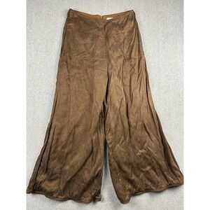 SANCIA Pants Womens Medium Brown Cupro Rayon High Waist Wide Leg Lined BOHO